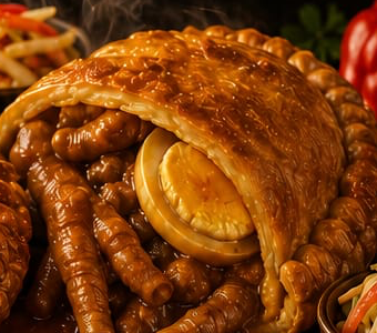 Pâté Large — Fas poul, òldòg, ze, aransò, pikliz, sòs, ak pye poul